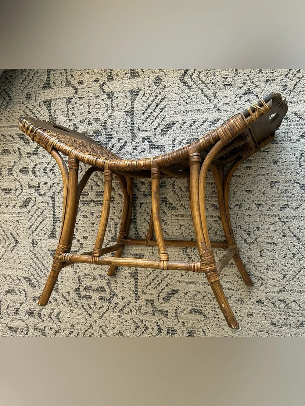 Vintage Woven Rattan Accent Bench - Brown